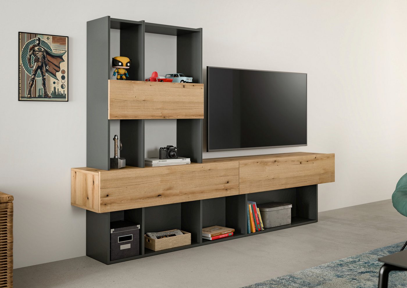 INOSIGN Wohnwand Tyson, Breite 210 cm, besteht aus: Lowboard und Aufsatzregal, TV-Board, TV-Möbel, Media-Möbel, Fernsehschrank von INOSIGN