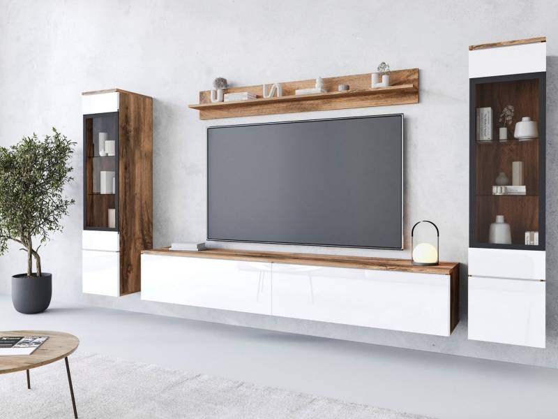 INOSIGN Wohnwand VERA II, Vitrinen Türanschlag wechselbar, (Komplett-Set, 4-St), Mediawand 260 cm, Vitrine mit Verglasung, stehend und hängend von INOSIGN