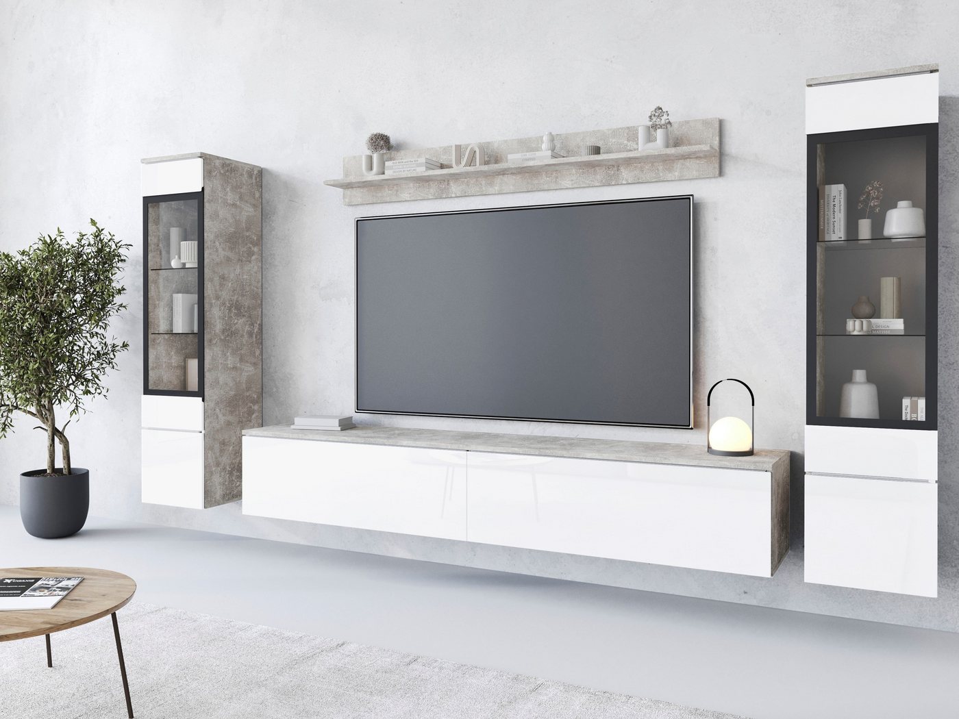 INOSIGN Wohnwand VERA II, Vitrinen Türanschlag wechselbar, (Komplett-Set, 4-St), Mediawand 260 cm, Vitrine mit Verglasung, stehend und hängend von INOSIGN