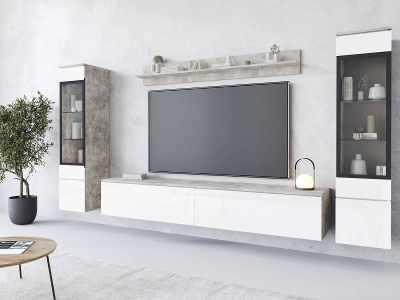INOSIGN Wohnwand VERA II, Vitrinen Türanschlag wechselbar, (Komplett-Set, 4-St), Mediawand 260 cm, Vitrine mit Verglasung, stehend und hängend von INOSIGN