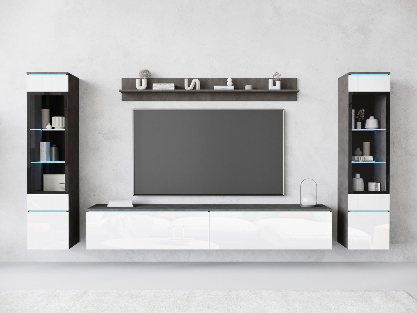 INOSIGN Wohnwand VERA II, Vitrinen Türanschlag wechselbar, (Komplett-Set, 4-St), Mediawand 260 cm, Vitrine mit Verglasung, stehend und hängend von INOSIGN