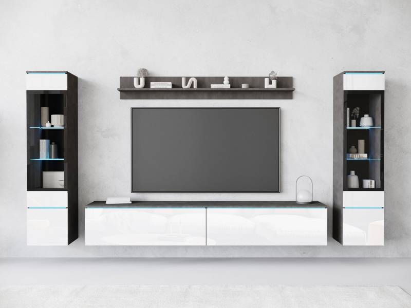 INOSIGN Wohnwand VERA II, Vitrinen Türanschlag wechselbar, (Komplett-Set, 4-St), Mediawand 260 cm, Vitrine mit Verglasung, stehend und hängend von INOSIGN