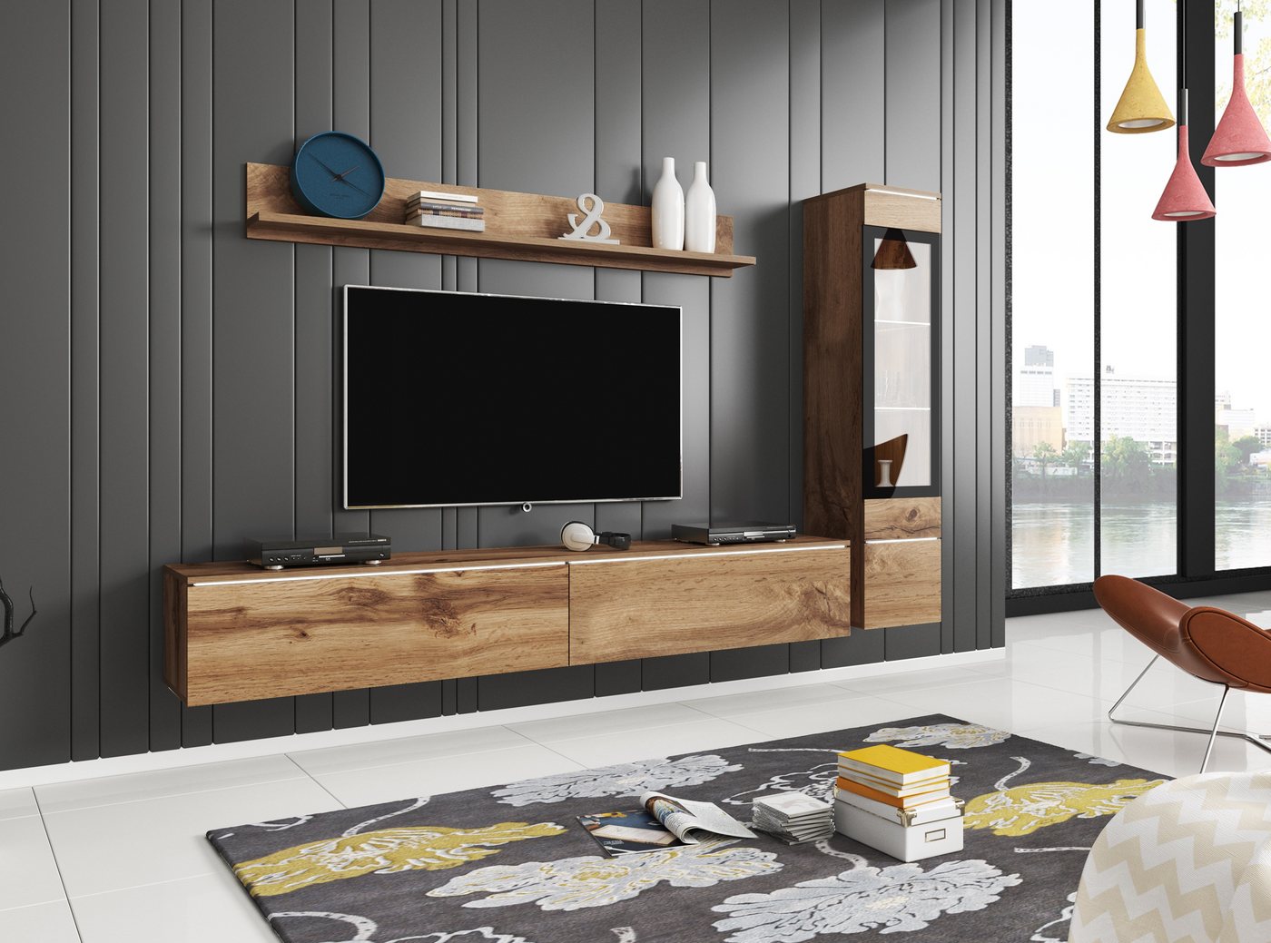 INOSIGN Wohnwand VERA I, Vitrinen Türanschlag links/rechts wechselbar, (Komplett-Set, 3-St), Vitrine mit Verglasung, stehend und hängend, inklusive Beleuchtung von INOSIGN