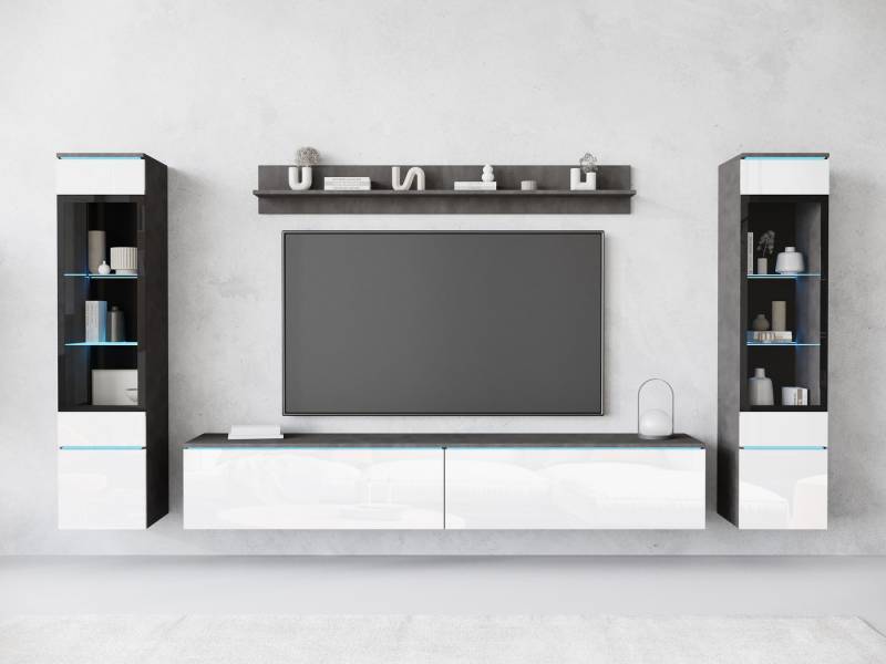 INOSIGN Wohnwand VERA II, Vitrinen Türanschlag wechselbar, (Komplett-Set, 4-St), Vitrine mit Verglasung, stehend und hängend, inklusive Beleuchtung von INOSIGN