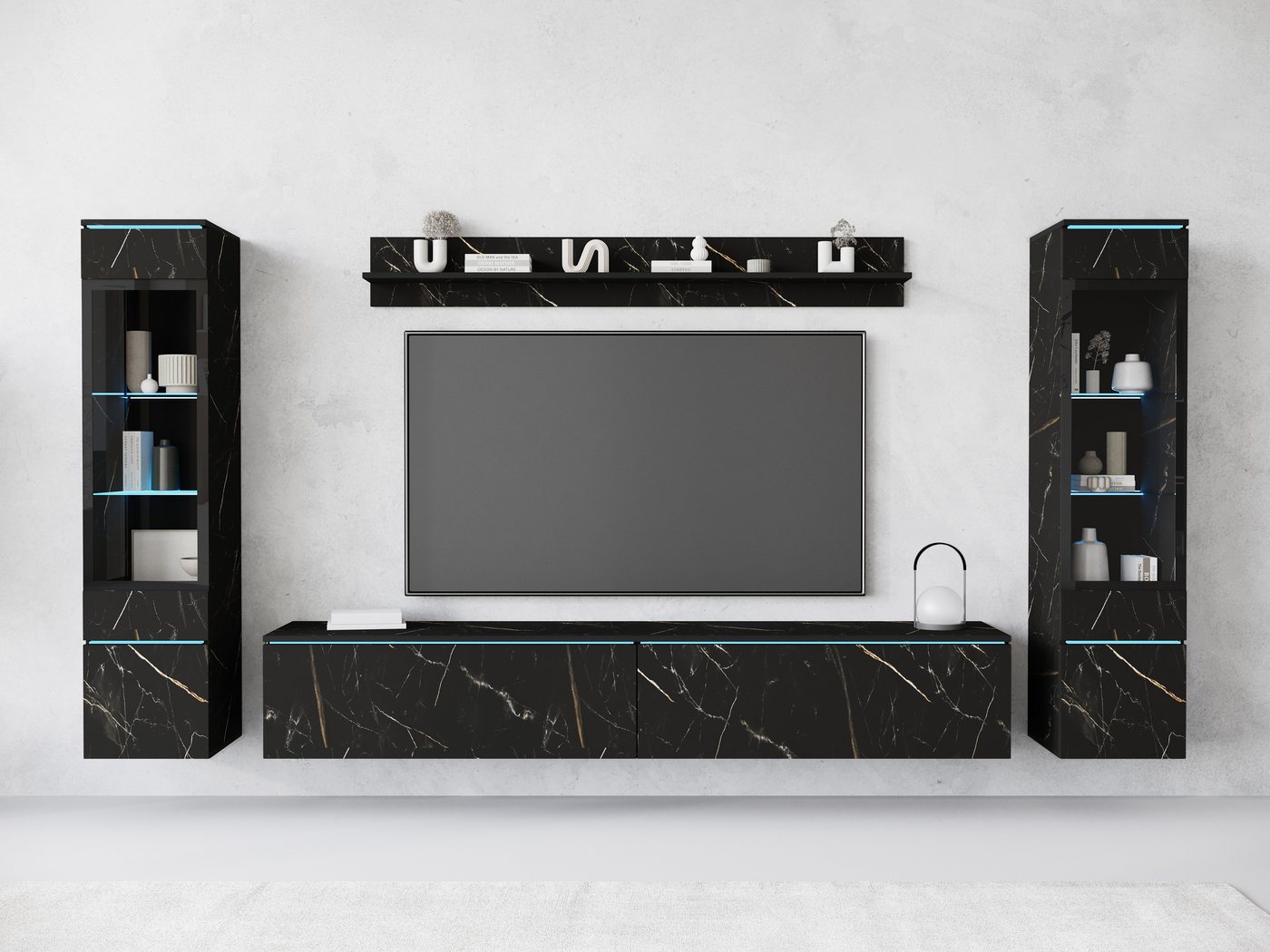 INOSIGN Wohnwand VERA II, Vitrinen Türanschlag wechselbar, (Komplett-Set, 4-St), Vitrine mit Verglasung, stehend und hängend, inklusive Beleuchtung von INOSIGN