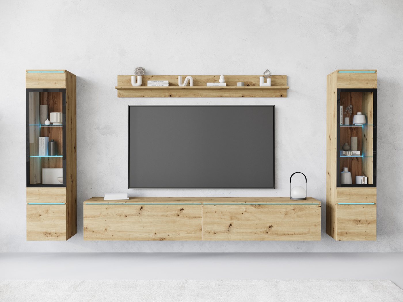 INOSIGN Wohnwand VERA II, Vitrinen Türanschlag wechselbar, (Komplett-Set, 4-St), Vitrine mit Verglasung, stehend und hängend, inklusive Beleuchtung von INOSIGN