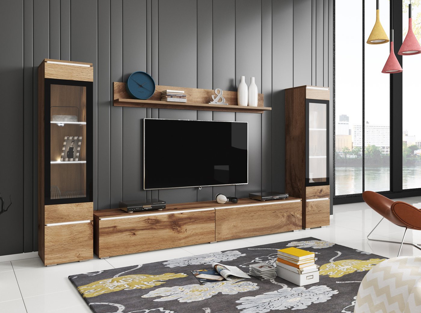 INOSIGN Wohnwand VERA II, Vitrinen Türanschlag wechselbar, (Komplett-Set, 4-St), Vitrine mit Verglasung, stehend und hängend, inklusive Beleuchtung von INOSIGN