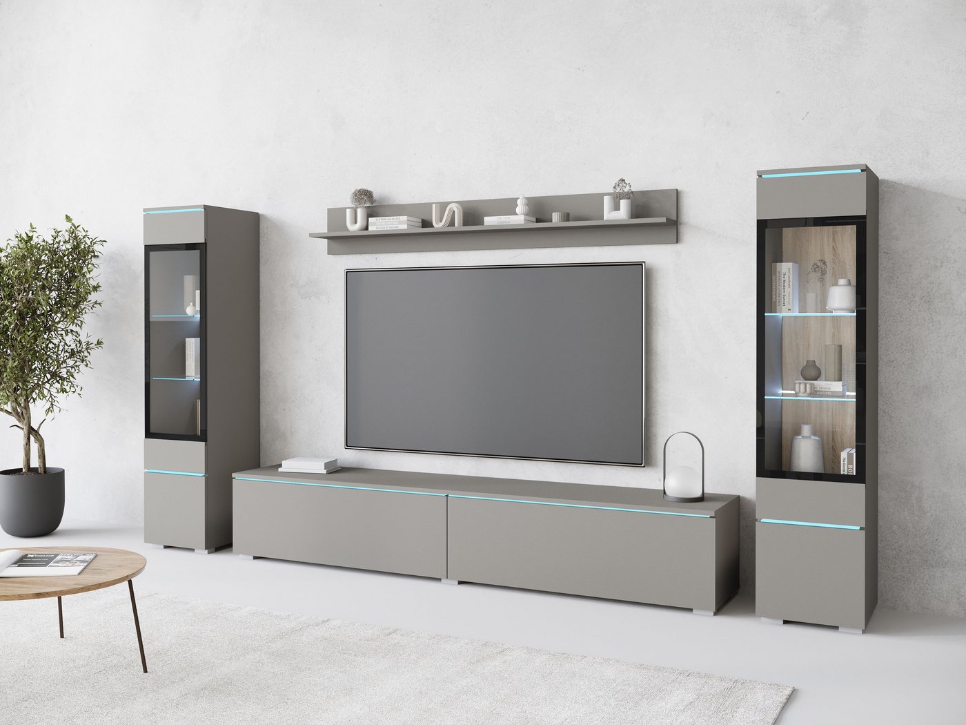 INOSIGN Wohnwand VERA II, Vitrinen Türanschlag wechselbar, (Komplett-Set, 4-St), Mediawand 260 cm, Vitrine mit Verglasung, stehend und hängend von INOSIGN