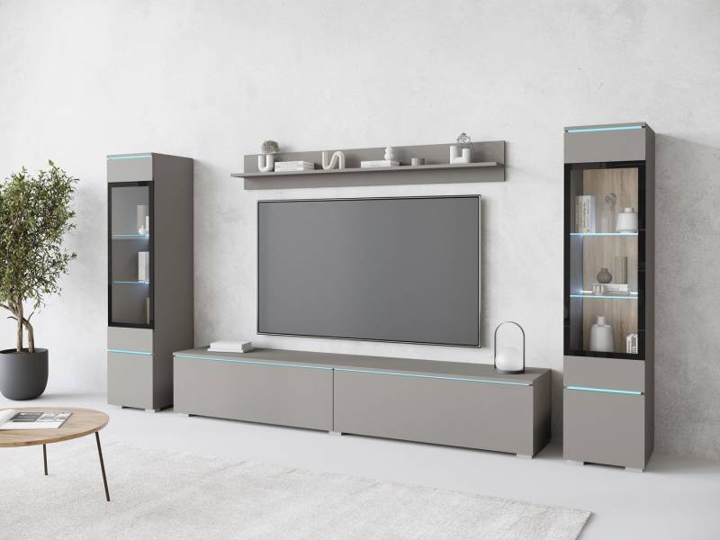 INOSIGN Wohnwand VERA II, Vitrinen Türanschlag wechselbar, (Komplett-Set, 4-St), Mediawand 260 cm, Vitrine mit Verglasung, stehend und hängend von INOSIGN