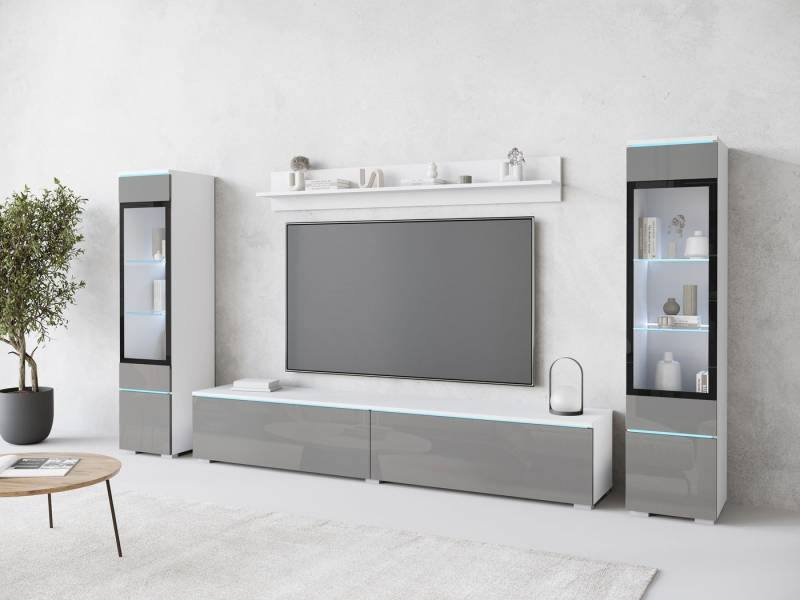 INOSIGN Wohnwand VERA II, Vitrinen Türanschlag wechselbar, (Komplett-Set, 4-St), Mediawand 260 cm, Vitrine mit Verglasung, stehend und hängend von INOSIGN