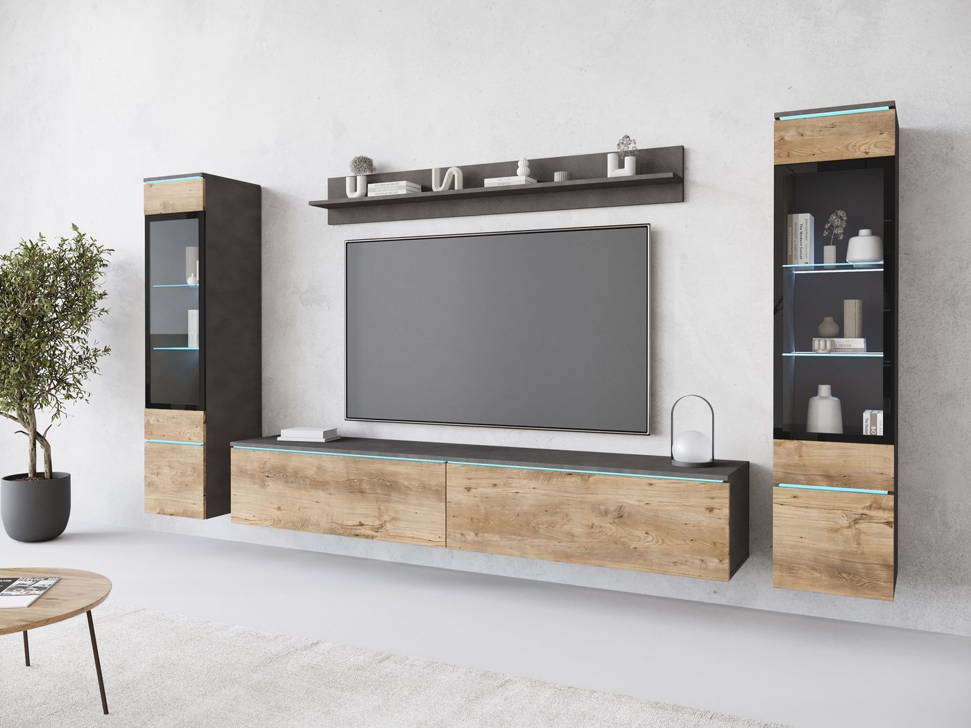 INOSIGN Wohnwand VERA II, Vitrinen Türanschlag wechselbar, (Komplett-Set, 4-St), Mediawand 260 cm, Vitrine mit Verglasung, stehend und hängend von INOSIGN