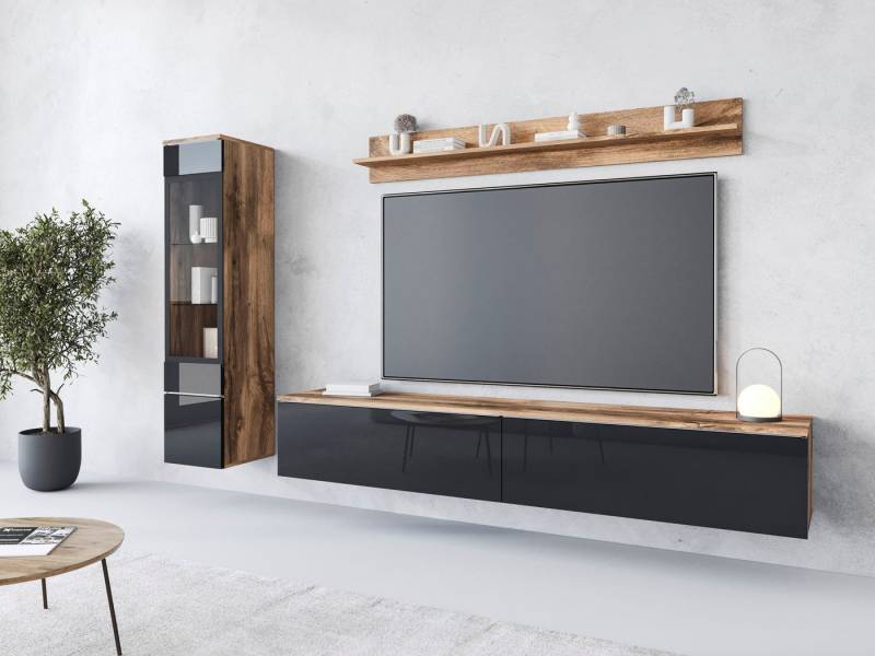 INOSIGN Wohnwand VERA I, Vitrinen Türanschlag links/rechts wechselbar, (Komplett-Set, 3-St), Mediawand 230 cm, Vitrine mit Verglasung, stehend und hängend von INOSIGN