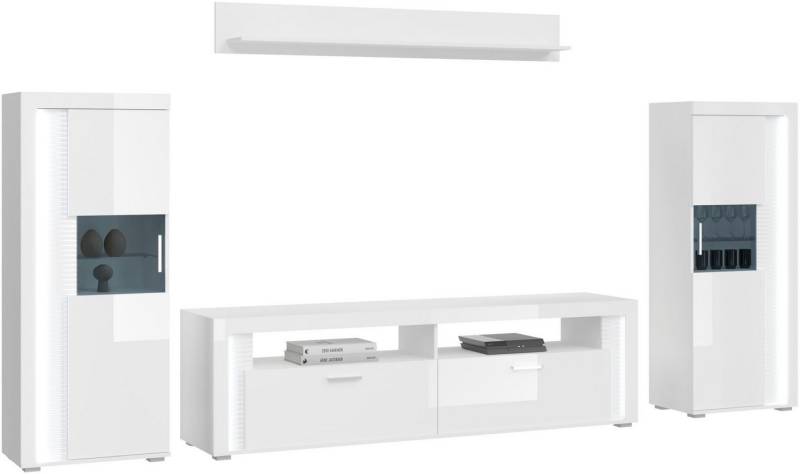 INOSIGN Wohnwand Viborg, 4-teiliges Set, inkl. vertikaler Frontbeleuchtung, best. aus:, (4-St), 2x Vitrine, 1 Lowboard & 1x Wandboard, Wohnkombination, Wohn-Set von INOSIGN