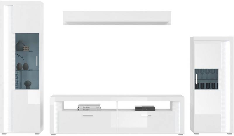 INOSIGN Wohnwand Viborg, 4-teiliges Set, inkl. vertikaler Frontbeleuchtung, best. aus:, (4-St), 1x Vitrine hoch, 1 Lowboard, 1x Wandboard & 1 Vitrine halbhoch von INOSIGN