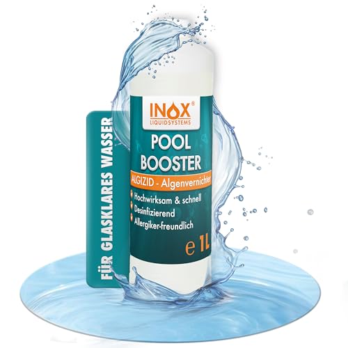 INOX® - Effektiver Pool Booster 1L | Algenvernichter Pool | Flüssiges Algizid für Pool | Desinfizierendes Reinigungsmittel gegen Algen | Hochwirksames Algizid Pool flüssig von INOX-LIQUIDSYSTEMS