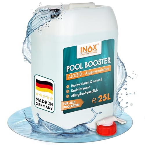 INOX® Pool Booster 25L – Hochwirksames Algizid für Pool | Flüssiger Algenvernichter mit Klareffekt | Desinfizierendes Pool Reinigungsmittel gegen Algen, Bakterien & Keime von INOX-LIQUIDSYSTEMS