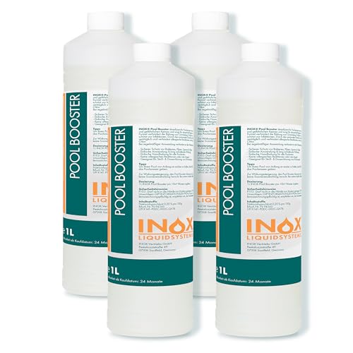 INOX® Pool Booster 4x1L – Hochwirksames Algizid für Pool | Flüssiger Algenvernichter mit Klareffekt | Desinfizierendes Pool Reinigungsmittel gegen Algen, Bakterien & Keime von INOX-LIQUIDSYSTEMS