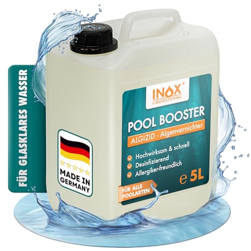 INOX® Pool Booster 5L – Hochwirksames Algizid für Pool | Flüssiger Algenvernichter mit Klareffekt | Desinfizierendes Pool Reinigungsmittel gegen Algen, Bakterien & Keime von INOX-LIQUIDSYSTEMS