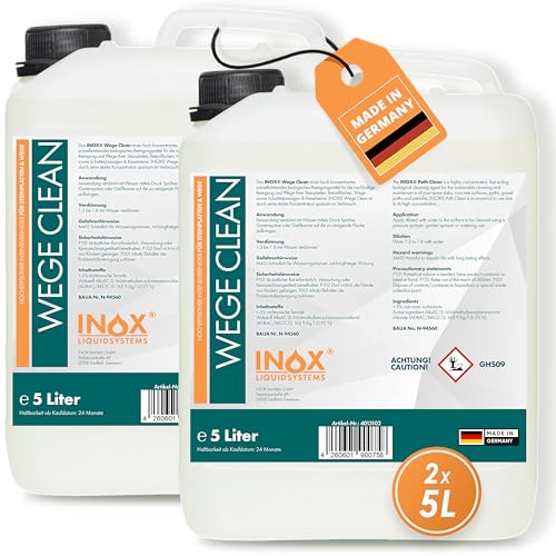 INOX® - Effektives Wege Clean Konzentrat 2x5L | Steinreiniger intensiv außen | Grünbelagentferner Konzentrat, Algen-, Flechten- und Moosentferner | Reinigt Stein, Beton, Fliesen & Fassaden von INOX-LIQUIDSYSTEMS