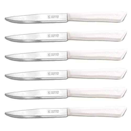 INOXBONOMI Italienisch Küchenmesser-Set 6 Stück 11cm, Extra scharfer Wellenschliff, Tafelmesser, Ergonomischer Griff, Spülmaschinengeeignet (Weiß) von INOXBONOMI