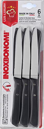 Inoxbonomi 38006 Blister 6 Stück, Steakmesser oder Pizzamesser 12 cm, genieteter Griff, anthrazit von INOXBONOMI