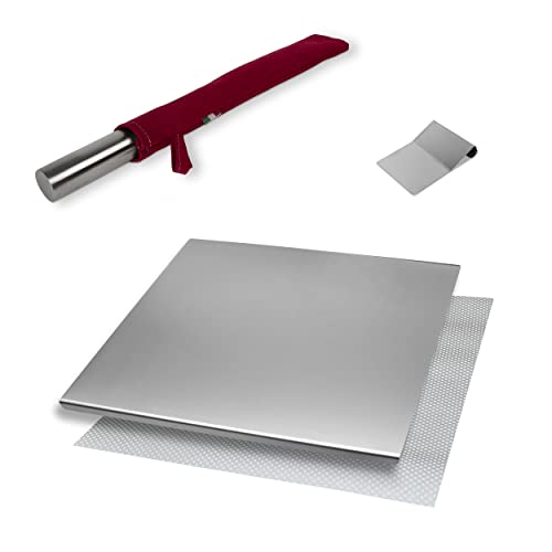 INOXLM BOX 3 STÜCK Schneidebrett Edelstahl + Teigschaber + Nudelholz edelstahl, Edelstahl Arbeitsplatte verschiedene Größen für Küche Bar Restaurant | knetbrett Made in Italy (50x50 cm, Rote) von INOXLM
