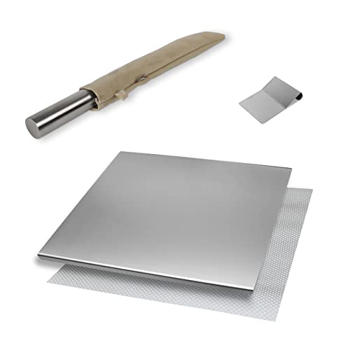 INOXLM BOX 3 STÜCK Schneidebrett Edelstahl + Teigschaber + Nudelholz edelstahl, Edelstahl Arbeitsplatte verschiedene Größen für Küche Bar Restaurant | knetbrett Made in Italy (80x50 cm, Beige) von INOXLM
