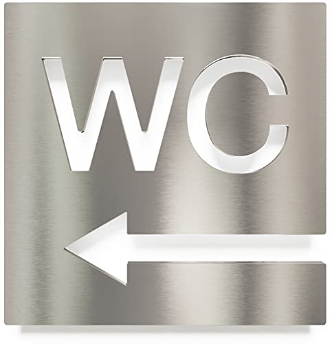 Edelstahl WC-Schild - selbstklebend & pflegeleicht - Design Toiletten-Schild mit Pfeil links W-03-E von INOXSIGN