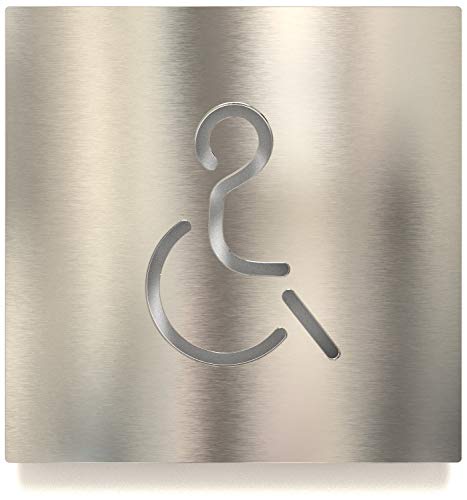 Edelstahl WC-Schild - selbstklebend & pflegeleicht - Design Toiletten-Schild - Rollstuhl-Fahrer Piktogramm B-02-E von INOXSIGN