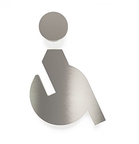 Edelstahl WC-Schild - selbstklebend & pflegeleicht - Design Toiletten-Schild - Rollstuhl-Fahrer Piktogramm SB-01-E von INOXSIGN