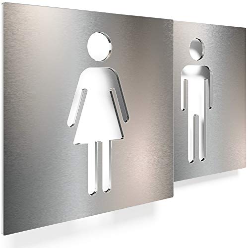 Edelstahl WC-Schilder Set - selbstklebend & pflegeleicht - Design Toiletten-Schilder T-06-E von INOXSIGN