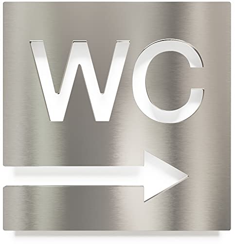 Edelstahl WC-Schild - selbstklebend & pflegeleicht - Design Toiletten-Schild mit Pfeil rechts W-02-E von INOXSIGN