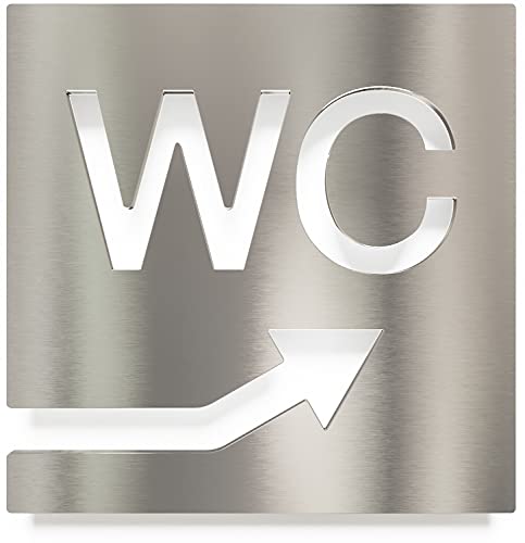 Edelstahl WC-Schild - selbstklebend & pflegeleicht - Design Toiletten-Schild mit Pfeil rechts W-06-E von INOXSIGN