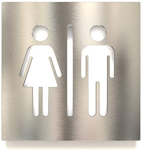 Edelstahl WC-Schild – selbstklebend & pflegeleicht – Unisex Toiletten-Schild – C.06.E von INOXSIGN