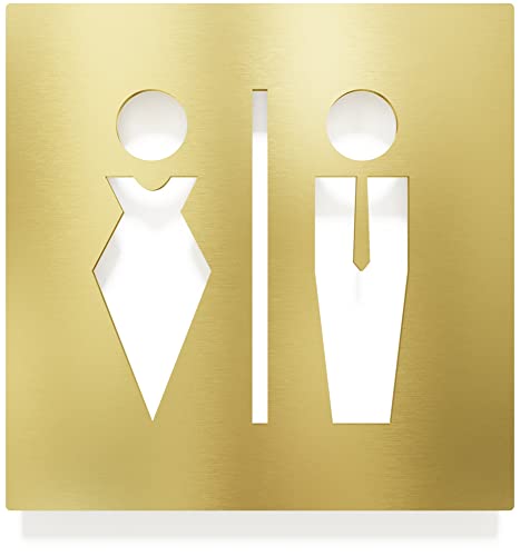 Messing WC-Schild - selbstklebend & matt gebürstet - Design Toiletten-Schild C-01-M von INOXSIGN