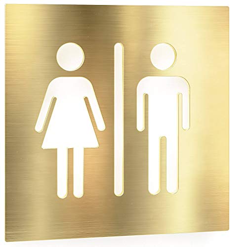 Messing WC-Schild - selbstklebend & matt gebürstet - Design Toiletten-Schild C-06-M von INOXSIGN