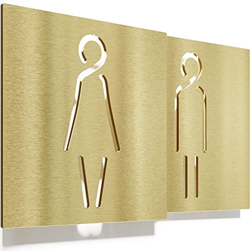 Messing WC-Schilder Set - selbstklebend & matt gebürstet - Design Toiletten-Schilder T-02-M von INOXSIGN