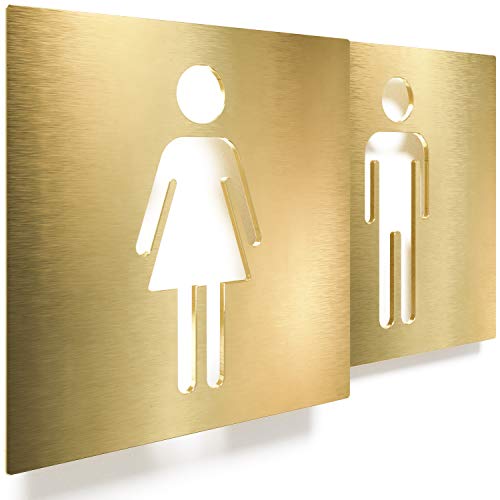 Messing WC-Schilder Set - selbstklebend & matt gebürstet - Design Toiletten-Schilder T-06-M von INOXSIGN