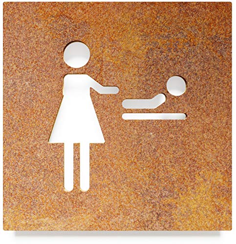 Vintage Hinweis-Schild Wickel-Raum - selbstklebend - Retro Design Piktogramm - Türschild K-06-R von INOXSIGN