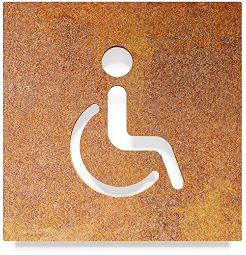 Vintage WC-Schild - selbstklebend - Retro Design Toiletten-Schild - Rollstuhl-Fahrer Piktogramm B-06-R von INOXSIGN