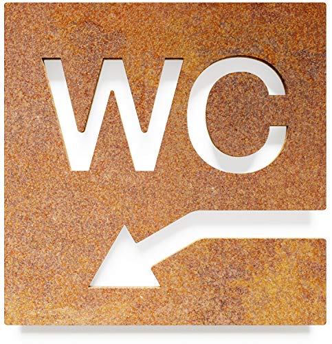 Vintage WC-Schild - selbstklebend - Retro Design Toiletten-Schild mit Pfeil links W-05-R von INOXSIGN