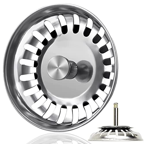 Siebkörbchen Spüle 82mm Spülbecken Siebkörbchen Edelstahl Spülbecken Sieb Spülensieb mit Stöpsel, Korb Zapfen ragt 36-54mm tief in den Abfluss, Sieb für Spülbecken Abflussstopfen für Exzenterbedienung von INPLUSTOP