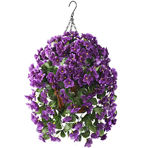 INQCMY Künstliche Hängeblumen im Korb für Terrasse, Garten, Kunstpflanze mit Kokosfutter, Hängekörbe, Begonienblume für die Dekoration im Innen- und Außenbereich (lila) von INQCMY