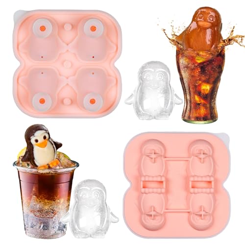 Eiswürfelform Silikon,4 Fächer Pinguin-Form Eiswürfel,Eiswürfelbehälter mit Deckel auf einmal,Eiskugelform für Whisky Cocktails Bier Gekühlte Getränke ice Cube Tray von INQUIRLLY
