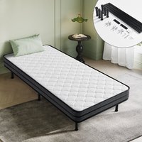 Bett 90x200 cm INRE - Bettgestell und Matratzenset - Matratze 90x200 cm - Dicke 15 cm - Hochelastischer Schaumstoff - Bettgestell 90x200 cm mit Füßen Bett 90x200 cm INRE - Bettgestell und Matratzenset - Matratze 90x200 cm - Dicke 15 cm - Hochelastischer Schaumstoff - Bettgestell 90x200 cm mit Füßen von INRE