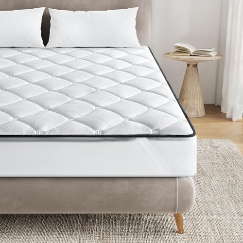 INRE Matratzentopper 160x200 cm – 4 Eckgummis dehnbar bis zu 30 cm – Oeko-TEX Zertifiziert & atmungsaktiv – waschbarer Topper für Matratze & Boxspringbett (Gummiband) von INRE