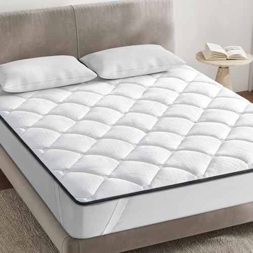 INRE Matratzentopper 90x190 cm – 4 Eckgummis dehnbar bis zu 30 cm – Oeko-TEX Zertifiziert & atmungsaktiv – waschbarer Topper für Matratze & Boxspringbett von INRE