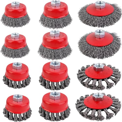 INREPRO 12 PCS Winkelschleifer Drahtbürsten Set M14 Topfbürste Winkelschleifer Twist Knot Drahtbürsten-Set zum Entfernen von Farben und Rost, 75mm + 100mm von INREPRO