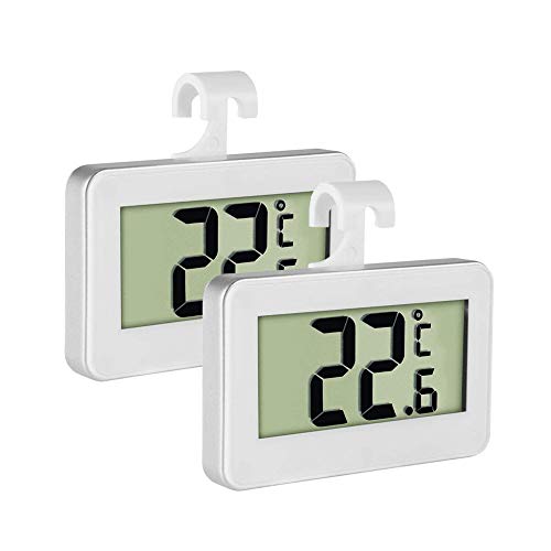 Kühlschrank Thermometer,LCD-Digitaler Kühlschrank Gefrierschrank Thermometer Monitor mit großem LCD-Bildschirm, magnetische Rückseite Haken zum Aufhängen und ausziehbarer Ständer 2er-Pack von INRIGOROUS