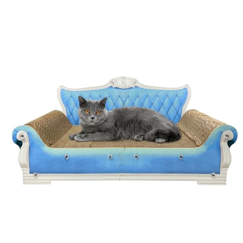 INRLKIT Luxus Karton Kratzsofa Sofa Bett Couch Form Kratzbrett Katzenlounge mit Katzenminze für Indoor Katzen Groß Blau von INRLKIT